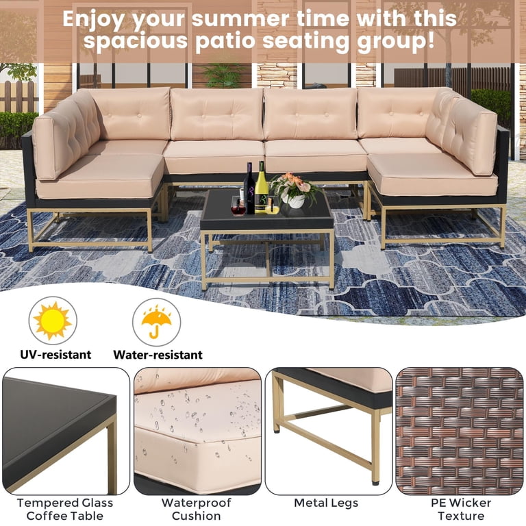 7-Piece Outdoor Patio Sofa Set with Metal Frame, Corner & Armless