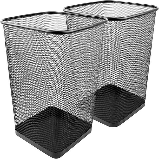 Wastebasket for Home or Office, 2Pack, 6 Gallon Black Mesh Square