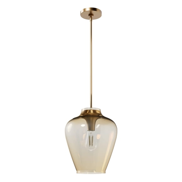 Hunter - Vidria 1-light Alturas Gold, Medium Size Pendant Light, Dimmable, Formal Style, Bell Shaped, for Bedrooms, Dining, Living Rooms - 45236