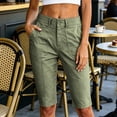 thumbnail image 6 of Women's Knee Length Shorts Baeitkot Women's Solid Color High Waisted Knee Length Shorts Casual Cargo Capris with Pockets Green M, 6 of 6