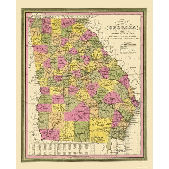 Historic State Map - Georgia - Mitchell 1846 - Vintage Wall Art