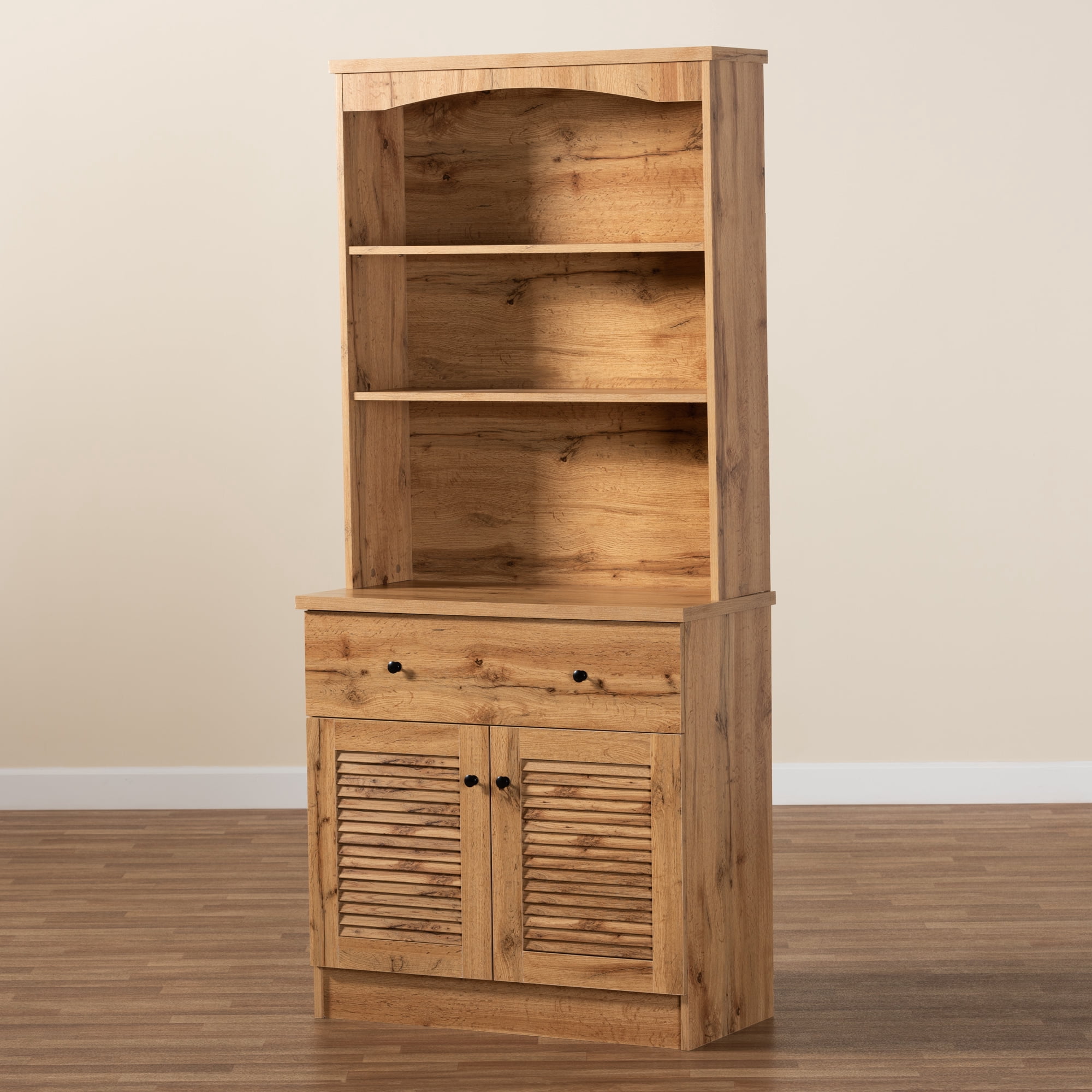 Baxton Studio Agni Modern and Contemporary Oak Brown Finished Wood Buffet and Hutch Kitchen Cabinet
