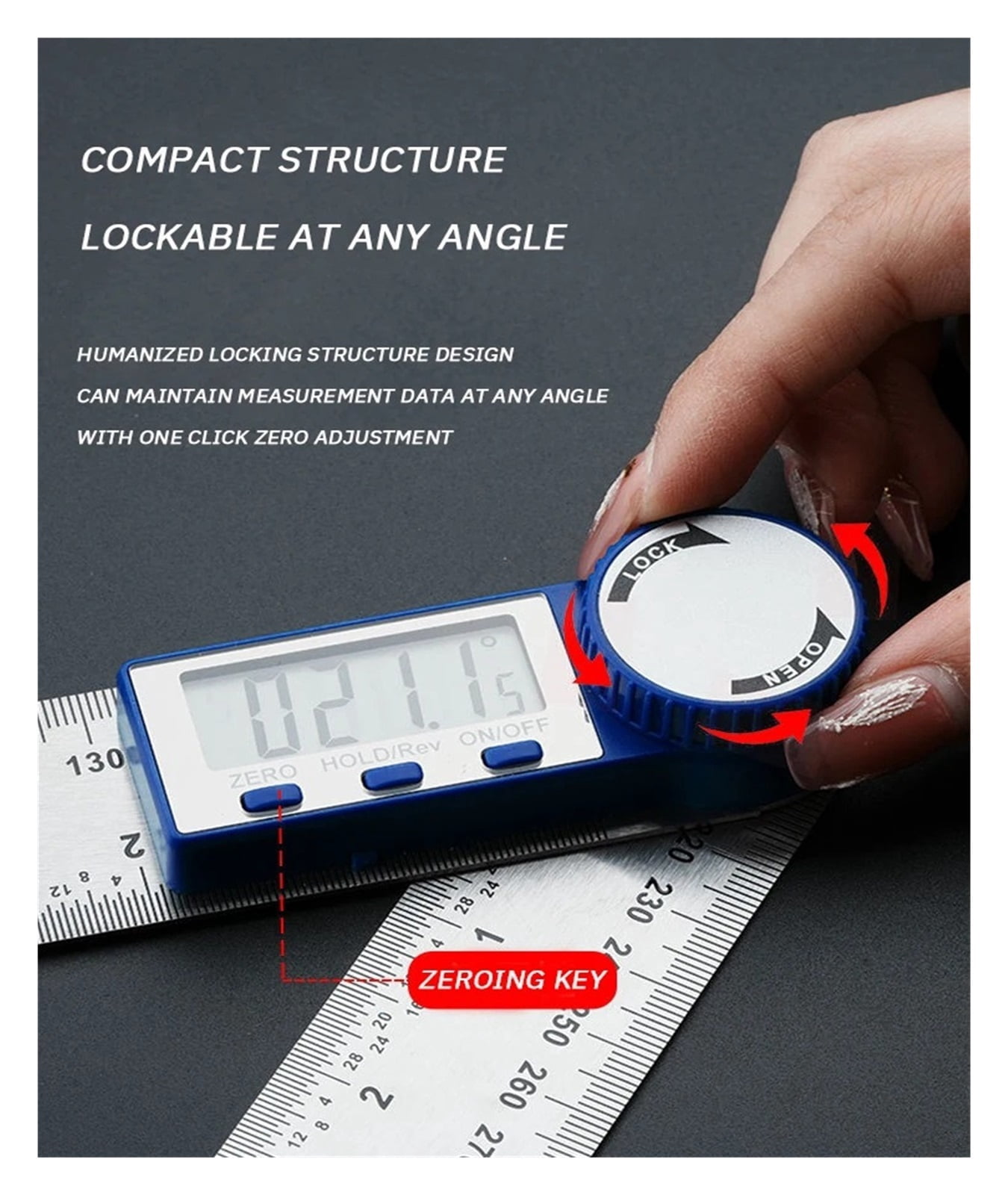Two in One Digital Display Angle Ruler Multifunction Large Screen Display Plastic Protractor Caliper ,Water-Proof & Dust Resistant
