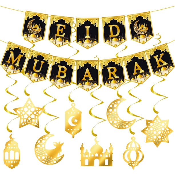 Advancent Banderas y carteles exquisitos de estrellas y luna de papel para decoración de ambientes en la puerta de Oriente Medio Kits de decoración para fiestas