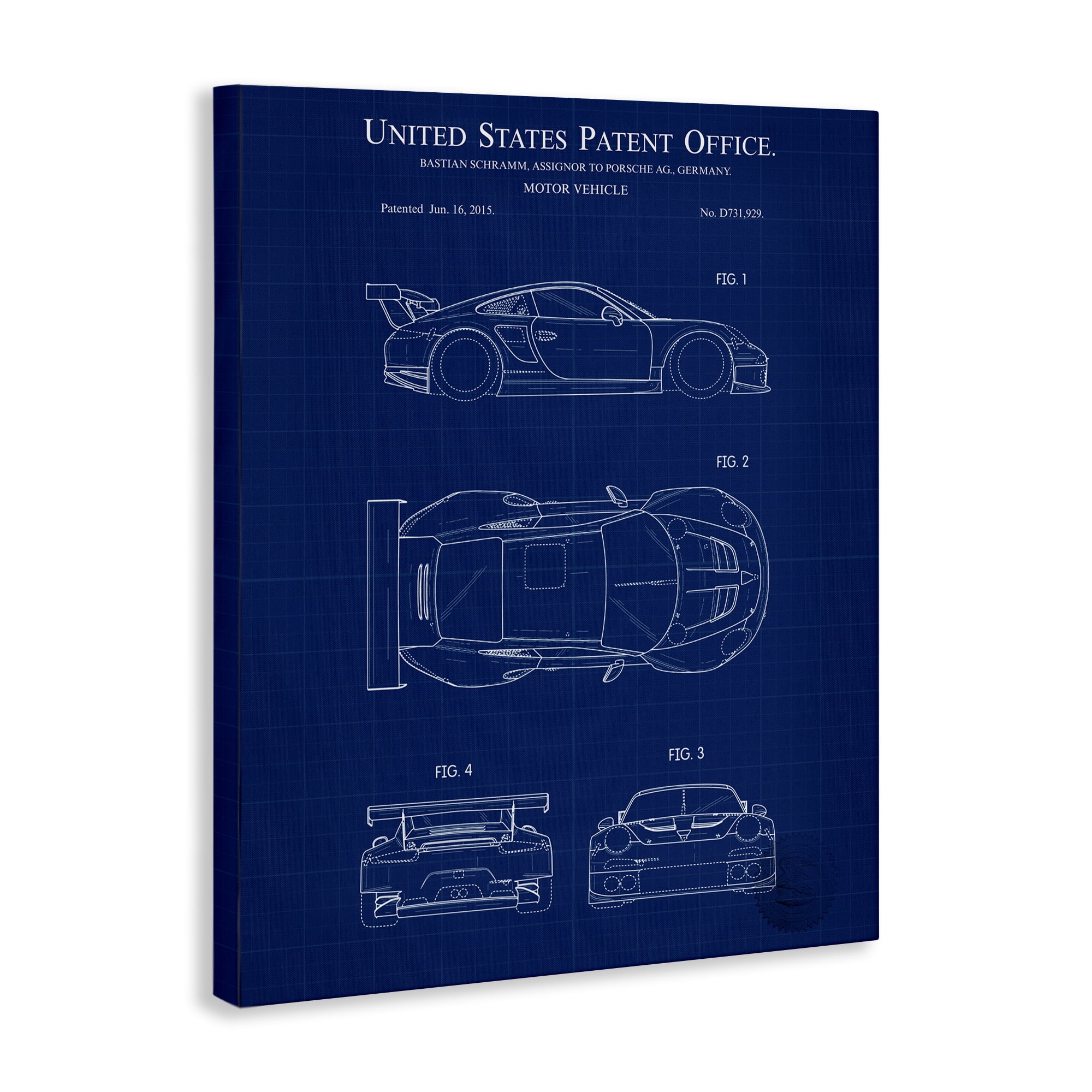 Stupell Industries Motor Vehicle Blueprint Transportation Painting Gallery Wrapped Canvas Art Print Wall Art, 16 x 20
