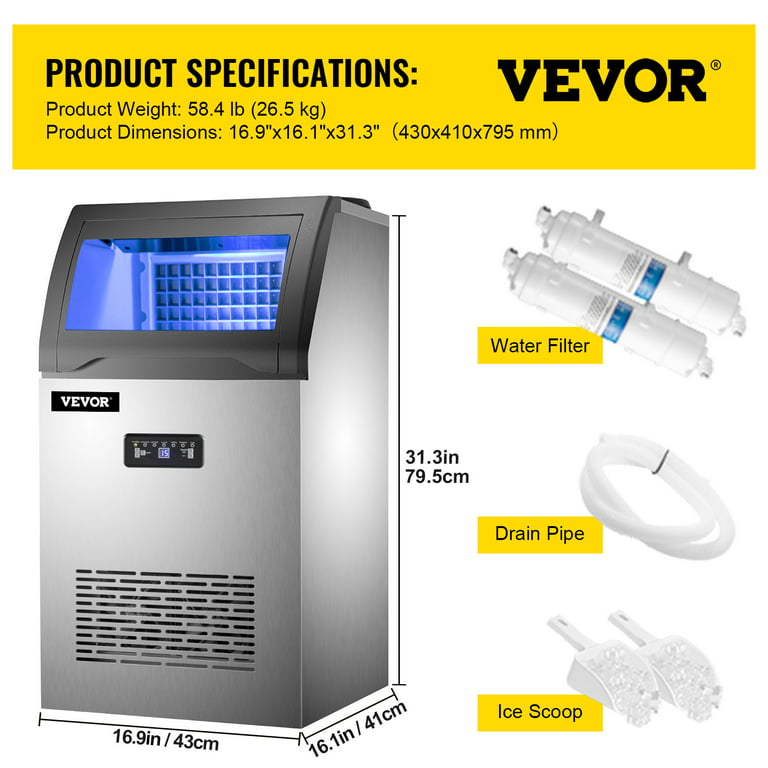 VEVOR Built-In Commercial Ice Maker Stainless Steel Restaurant Ice Cube Machine