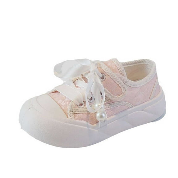 WAYUTE Girls Sneakers Low Top Canvas Shoes for Kids Versatile Soft Sole Comfortable Closure Athletic Shoes Casual Daily Wear
