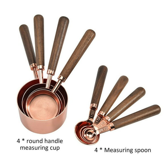 Rose Gold Walnut Handle Copper-plated Measuring Spoon Measuring Cup Kitchen Baking Tool Bartender Scale Measuring Spoon Set