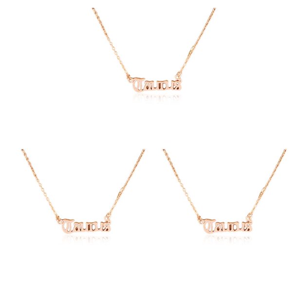 Qarigey Retro inglés letra zodiaco collar Ins DIY cómodo exquisito colgante para amante amigo Festival regalos oro rosa Tauro Type1 NO1 Qarigey CBP215903