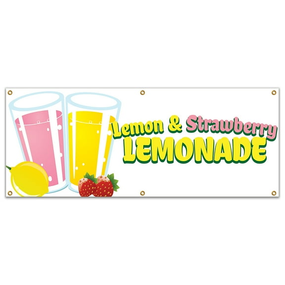 Lemon And Strawberry Lemonade 72" Banner Concession Stand Food Truck Single Sided