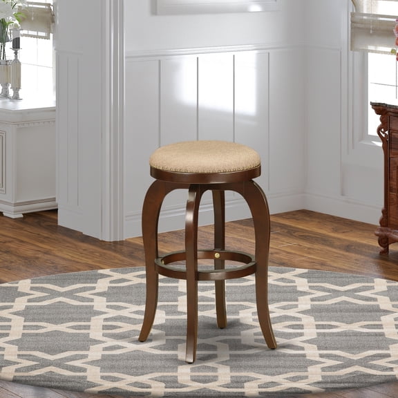 Swivel Bar Stool - Counter Height, Wood Frame, 30" Seat - Mocha PU Leather, Antique Accents