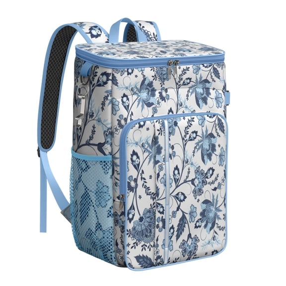 Natural Insulated Cooler Backpack - 20L Soft Cooler Bag, Floral Design for Picnic & Camping