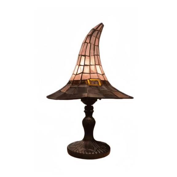 Stained Glass Witch Hat Lamp, Real Resin Halloween Tiffany Style Table Light for Gothic Home Decor, Collectible Holiday Ornaments