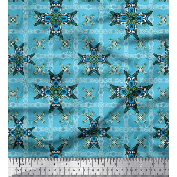 Soimoi Moss Georgette Fabric Check & Moroccan Decorative Printed Craft Fabric by The Yard 42 Inch Wide