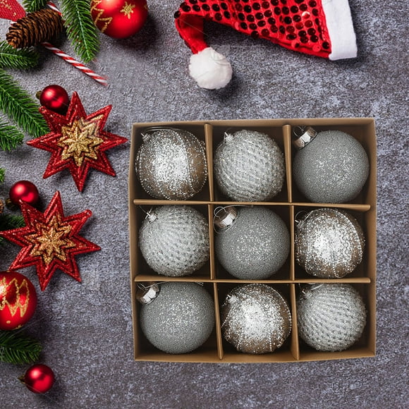 Bolas de adorno navideño con lentejuelas y encaje | Decoraciones colgantes para el árbol | Ideales para fiestas, el hogar, la oficina o interiores | Adornos de plástico de 8 cm