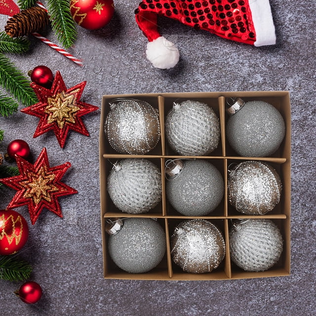 Bolas de adorno navideño con lentejuelas y encaje | Decoraciones colgantes para el árbol | Ideales para fiestas, el hogar, la oficina o interiores | Adornos de plástico de 8 cm