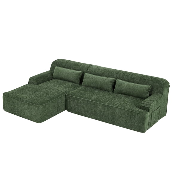 Aukfa 2-Piece Modular Chenille Sectional Sofa, 26.5" Deep Seat, No Assembly, Left Chaise, Green