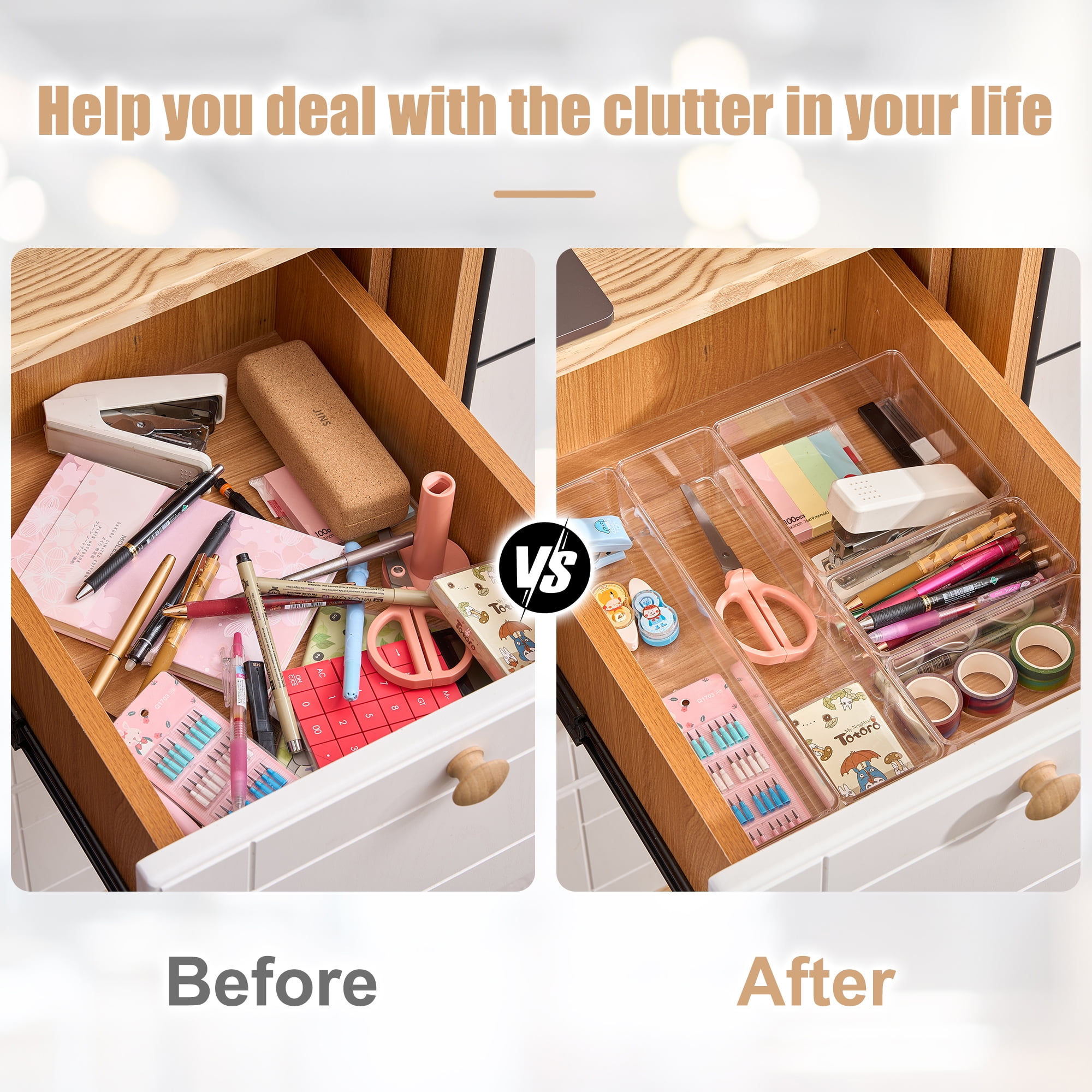 Sorbus Clear Drawer Organizer 5-Piece Set A, Multi-Purpose Storage Bins for Office & Crafts