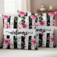 thumbnail image 5 of 2 Pack Outdoor Waterproof Throw Pillow Covers,Welcome Words Pink Flowers Decorative Square Pillow Case Patio Pillowcases for Chair Couch Sofa 16x16in, 5 of 9