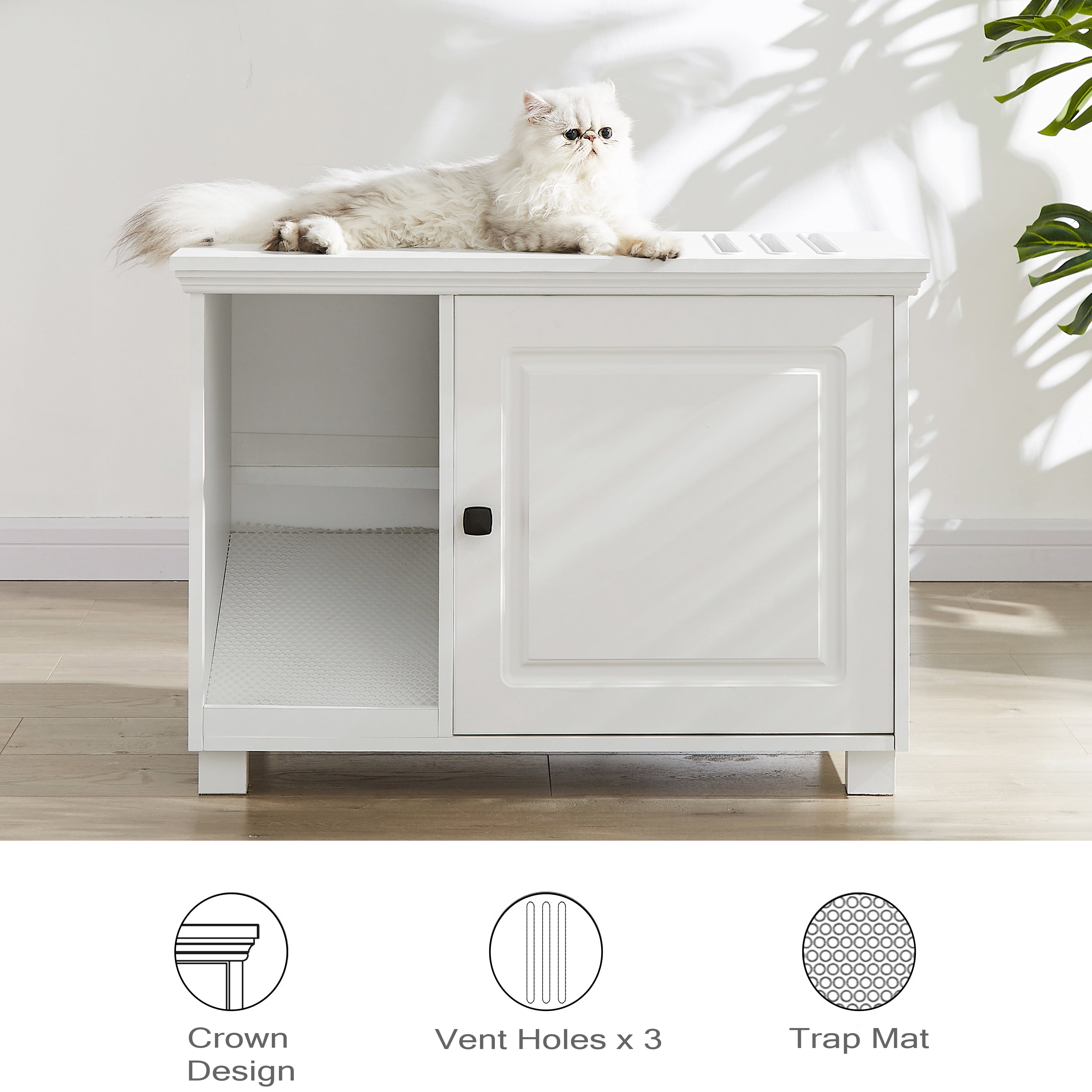 WEENFON Litter Box Cabinet, Cat Litter Box Furniture Hidden, Tall Narrow  Litter Box Enclosure with Storage, Shelf, Litter Mat, Small Corner Fit, Pet