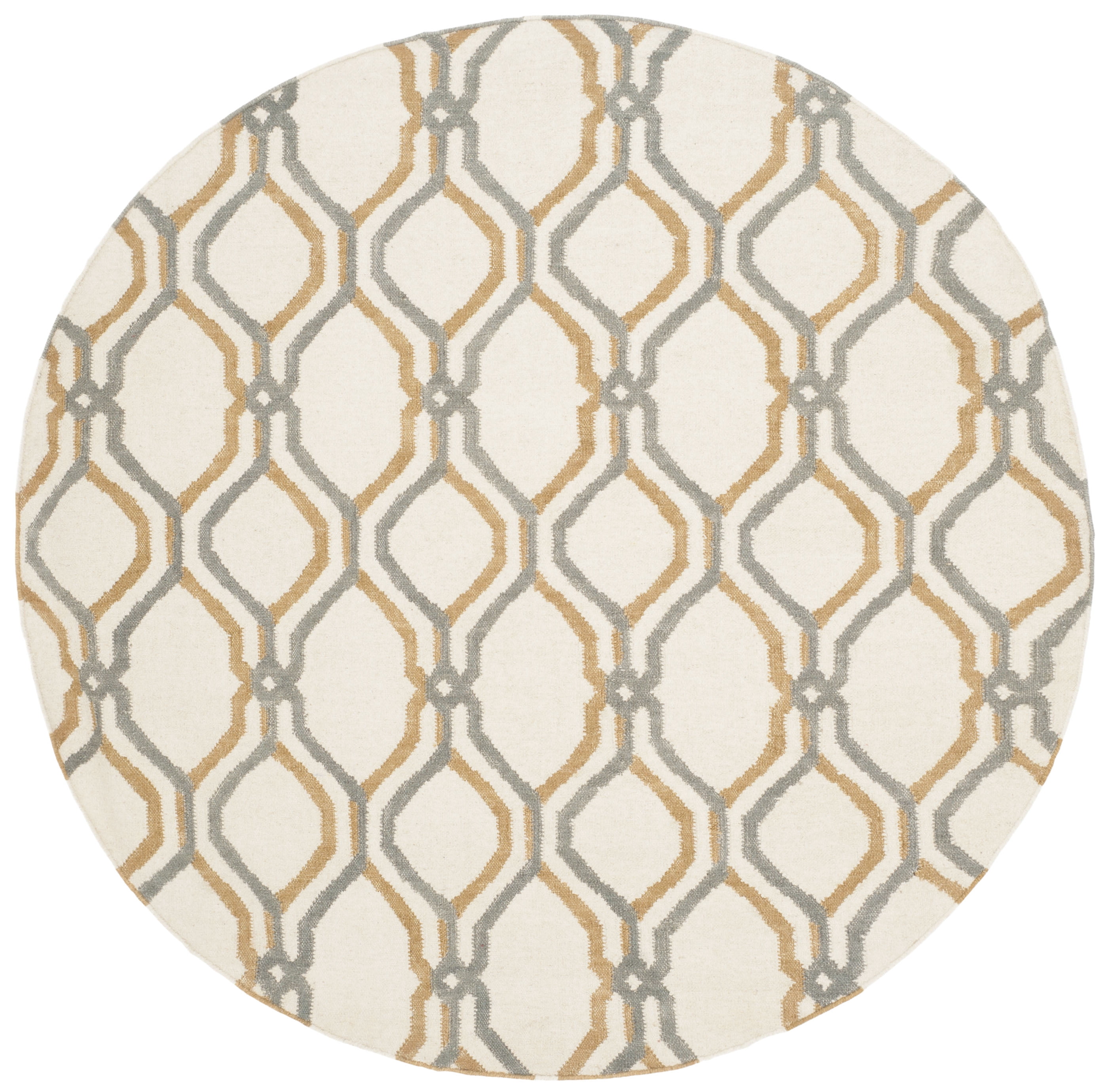 Safavieh Dhurries Steve Trellis Wool Area Rug, Ivory/Black, 6' x 6' Round