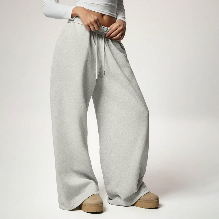 Roncen Women's Fleece-Lined Wide Leg Pants Sporty Casual Loose