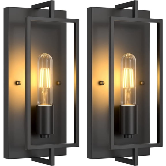 Farmhouse Black Wall Sconces, Vintage Wall Sconces Lighting Set of 2, Indoor Rustic Hardwired Wall Decor for Living Room Bedroom Hallway