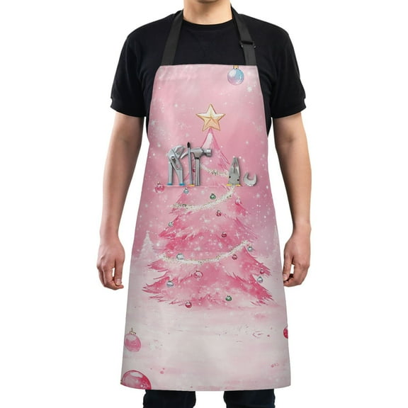 Pink Winter Christmas Tree Chef Kitchen Apron with Pockets for Women Waterproof Aprons for Cooking Baking