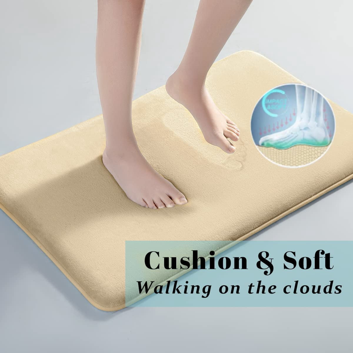 Memory Foam Bathroom Rugs, Soft and Non-Slip Bath Rugs, Machine Washable Bathroom mats, Super Absorbent Velvet Bath Mats，Easier to Dry for Bathroom Floor Rugs (17"×24",Beige)