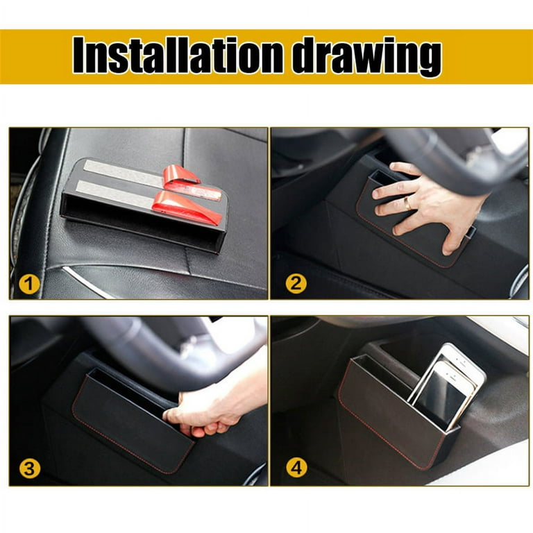 Furulu Black Car Door Console Storage Box Organizer Interior Accessories  Self-adhesive 