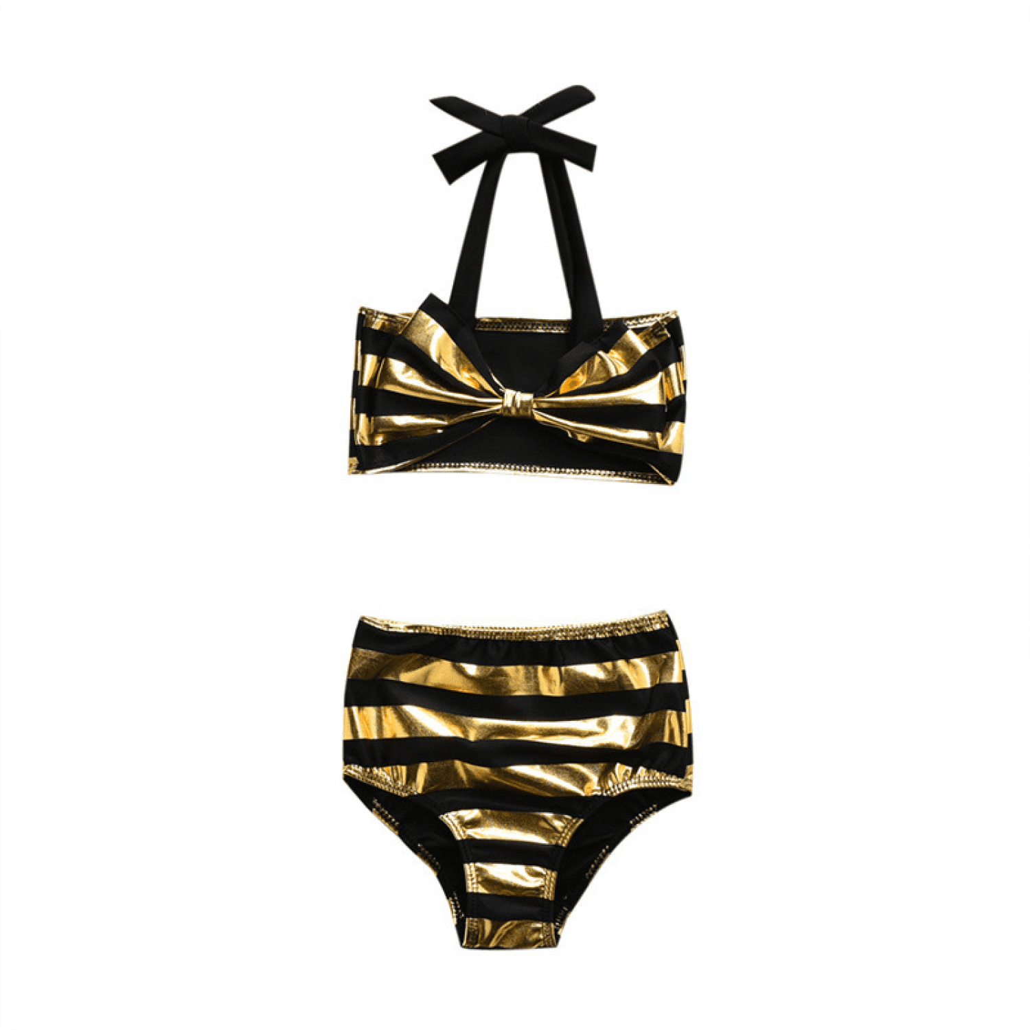 AVEKI Infant Baby Girl Bikini Set Shiny Stripes Swimsuit Kids Halter Tops High Waist Shorts