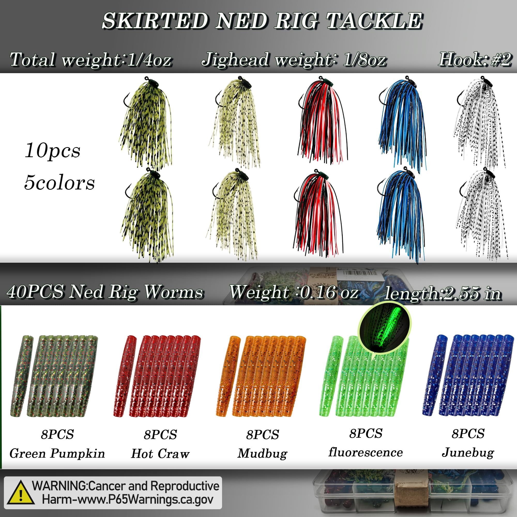 Ned Rig Jig Heads Soft Plastic Worms Fishing Lures Kit  60/50/10 Pcs Weedless Skirted Mushroom Rigs Jighead Hooks Stick Baits Bass For Freshwater Saltwater