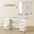thumbnail image 2 of Folding Sewing Machine Table with 20 Spool Pegs and 4 Bins, White Craft Table with Storage Shelf and Lockable Wheels, Space-Saving Folding Desk for Home Office or Craft Room, 2 of 7