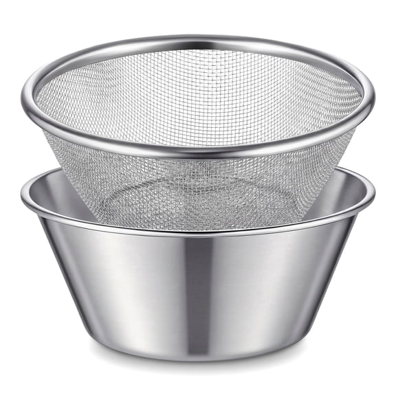 2-Piece Mini Colander & Food Strainer – 304 Stainless Steel, Small Mixing Bowl and Rice Strainer for Kitchen Cooking, Fruit and Vegetable Washing (5.51 x 2.36 Inches, Silver)