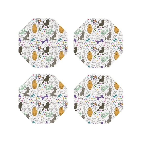 Fuzoiu Colorful Poodle Dog Print Leather Coasters Set,Drink Coasters Set of 4,for Tabletop Protection, Durable PVC Coasters,Home Décor and Housewarming Gift-Octagon