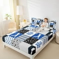 thumbnail image 4 of Homewish Modern Golf Sport Queen Sheet Sets for Boys, Blue Patchwork Plaid Flat Sheet, Cartoon Stars Print Queen Fitted Sheet, Super Cozy Room Decor, 4 Pieces, 4 of 7