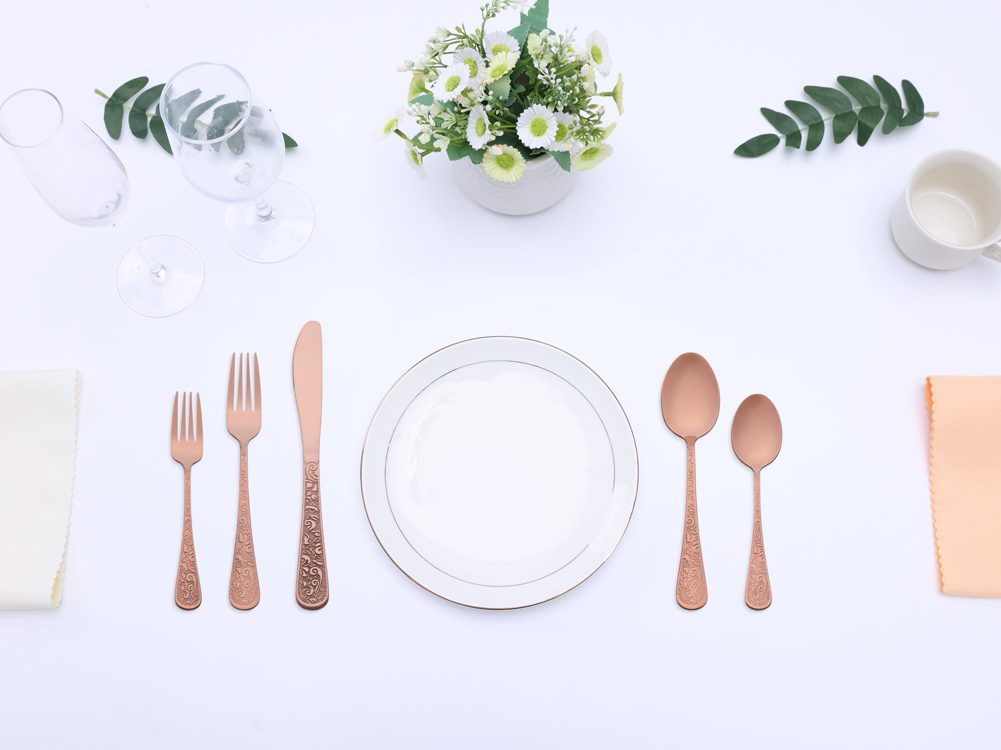 Unique Bargains 20 Pieces Stainless Steel Flatware Set Mirror Polished Cutlery Rose Gold
