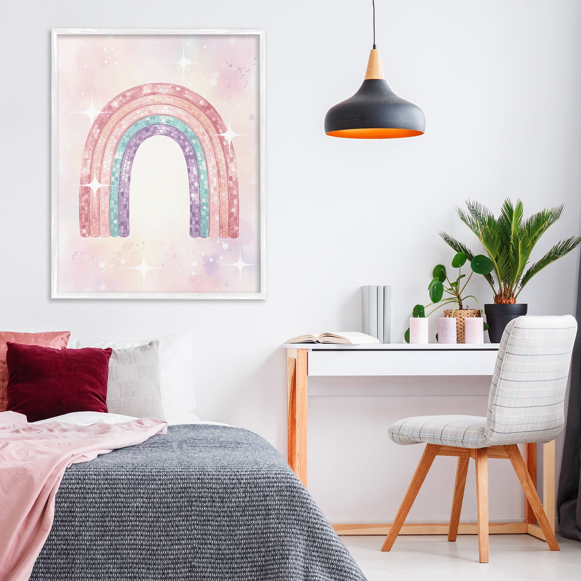Stupell Industries Pastel Disco Rainbow Sparkles White Framed Giclee Art, design by Lil' Rue
