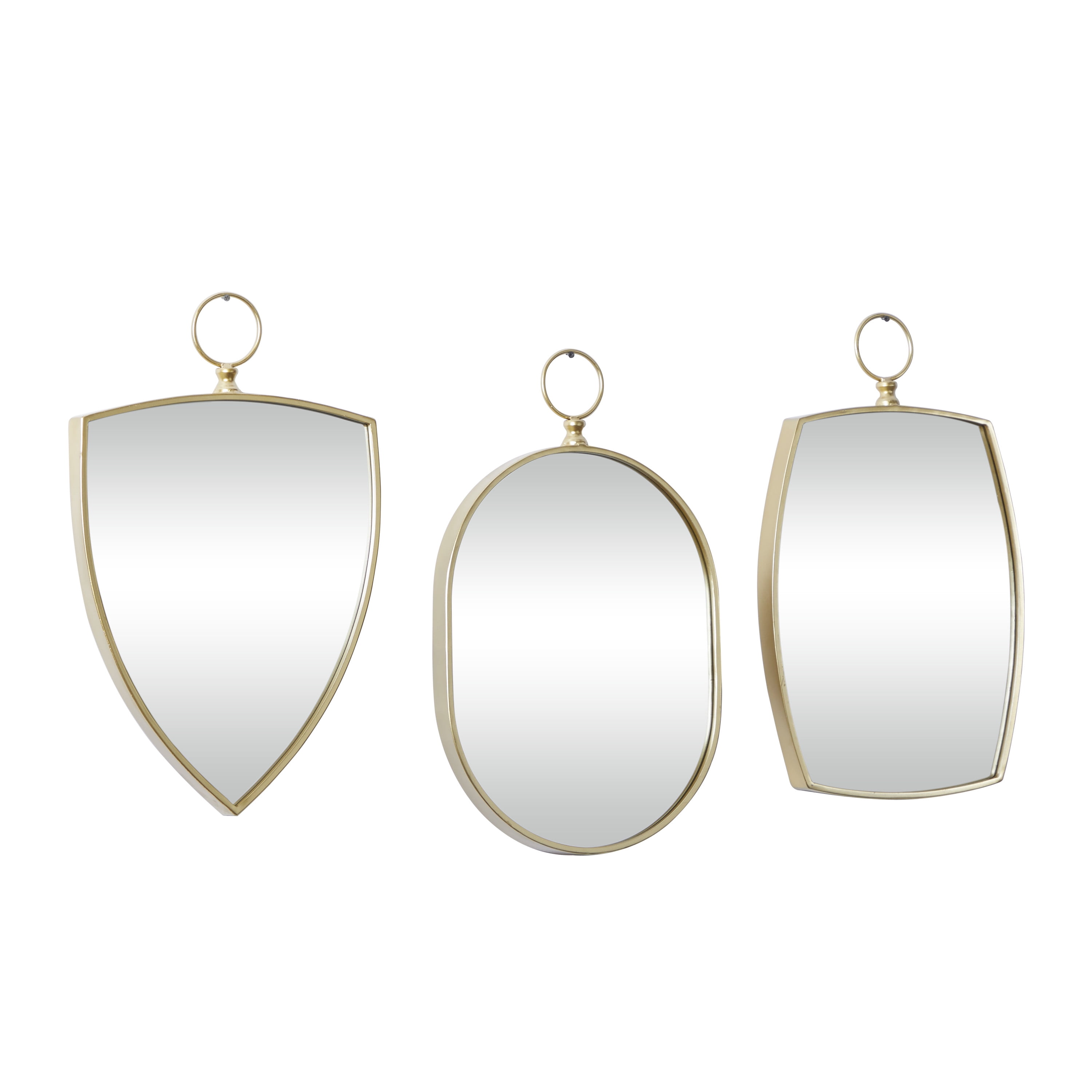 DecMode 15"W, 24"H Oval Wall Mirror, Gold, Set of 3