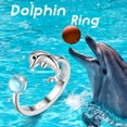 thumbnail image 5 of 925 Sterling Silver Cute Dolphin Ring Open Adjustable Blue Crystal Moonstone Jewelry Women Birthday Gift, 5 of 8