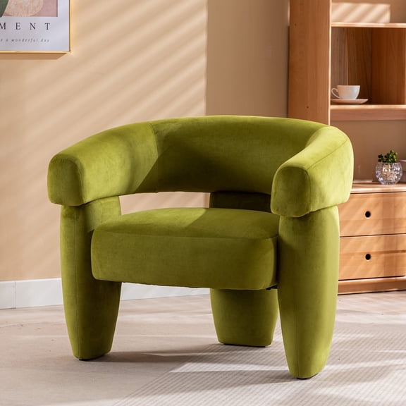 BRILHAMEZ Modern Barrel Accent Chair, Velvet Upholstered Armchair Single Sofa Lounge Chair for Living Room and Bedroom, Green