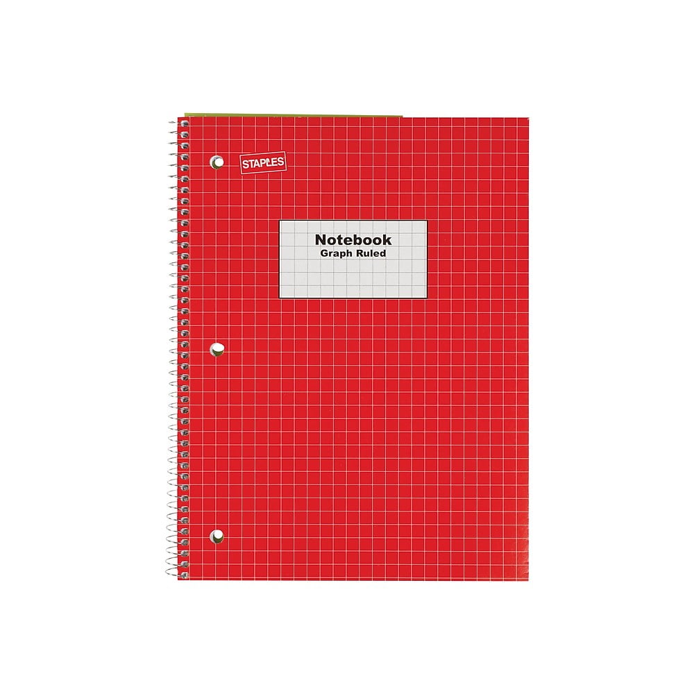 Staples Graph Ruled 4x4 Spiral Notebook 8" x 101/2" Red 132710