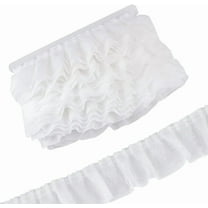 16.4 Yards White Double-Layer Ruffle Lace Trim 2.3 inch Gather Pleated Trim Ribbon Gather Edging Trimming Fabric Floral Lace Ribbon for Sewing Craft Wedding Dress DIY Embellishment for diy