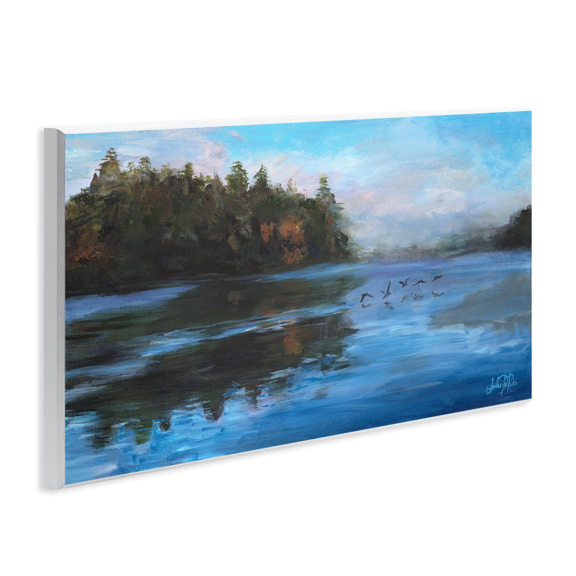 Stupell Industries Birds Along River Landscape Painting Unframed Art Print Wall Art, 17 x 7