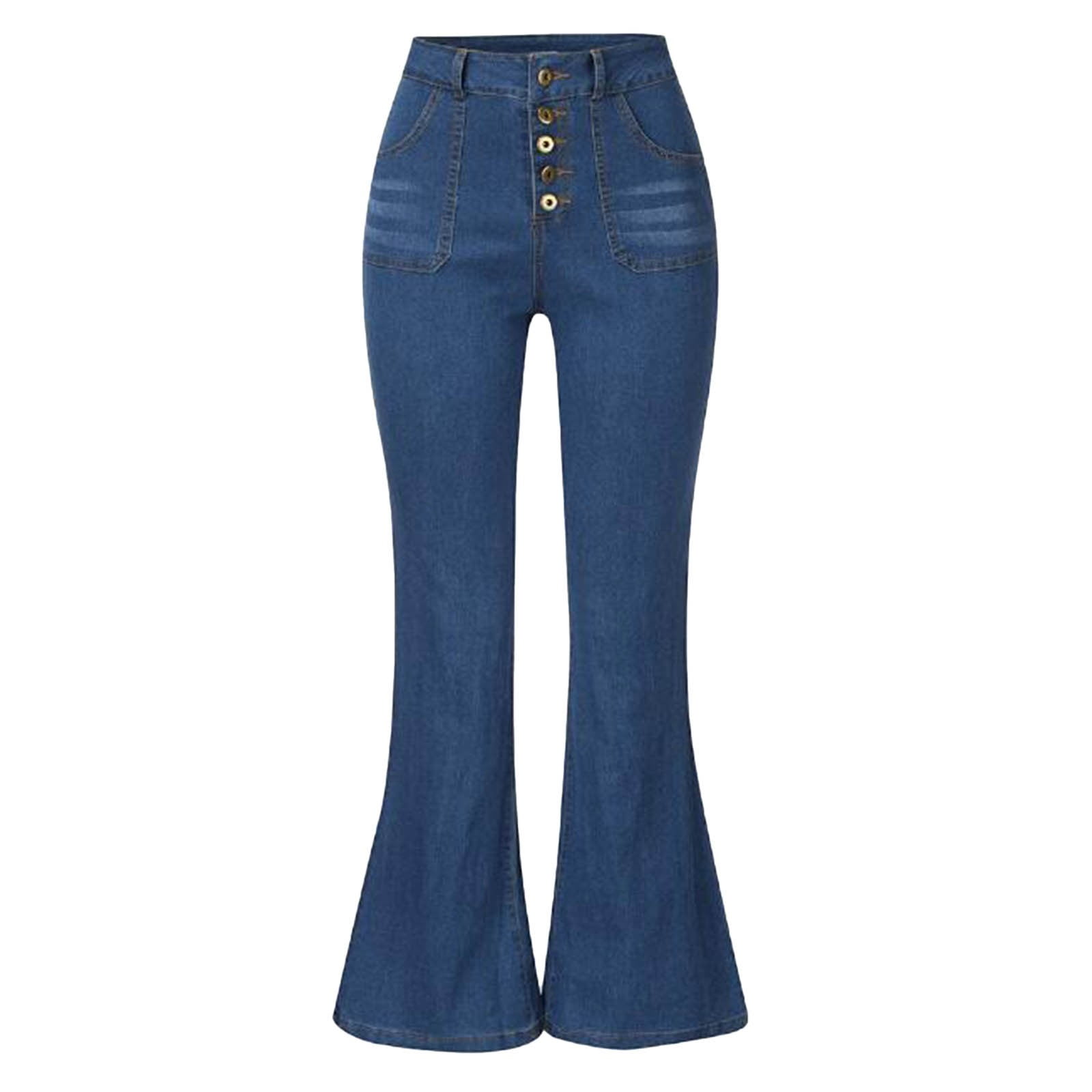 本日までHIGH WAIST BELL-BOTTOM DENIM PANTS Vibrant Women's Juniors Rip Knee Bell Bottom High Waist