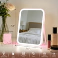thumbnail image 3 of PayUSD Travel Makeup Mirror with Led Lights Vanity Mirror Touch Screen Control Rechargeable Lightweight Desk Tabletop LED Folding Cosmetic Handheld Mirror 6.1''x8.7'' Large Pink, 3 of 5