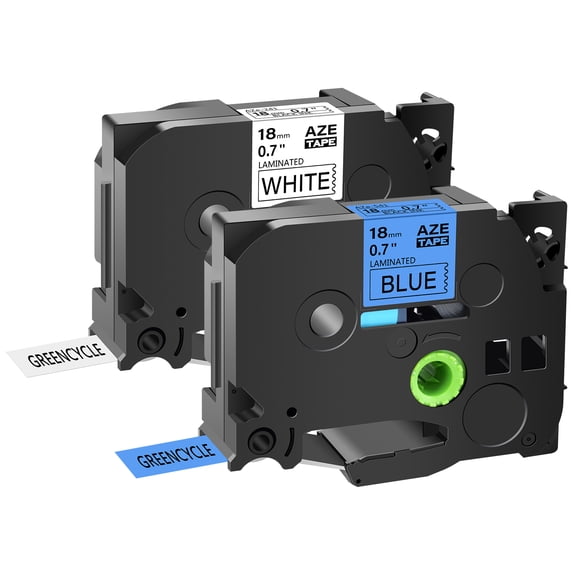GREENCYCLE 2PK 18mm 8m Black on White/Blue Laminated Label Tape Compatible for Brother TZ TZe TZe-241 TZ241 TZe-541 TZ541 P-touch Printer