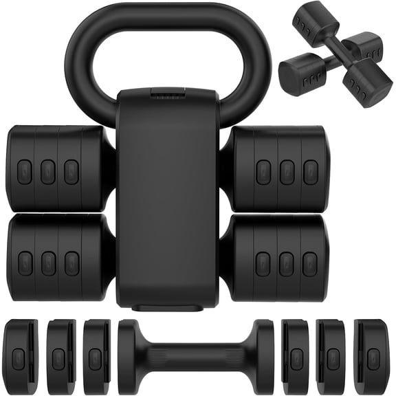 2-in-1 Adjustable Dumbbell Set, 4-Level Weight Dumbbell Set for Women and Men, Each piece weighs 2.2/3.3/4.4/5.5lb and comes in a kettlebell form, ideal for home gym workouts and training