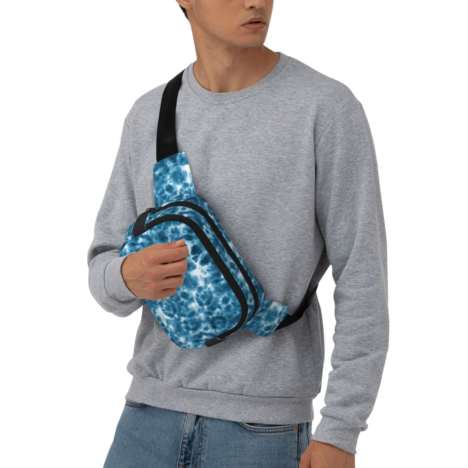 Kuqiui Blue Tie Dye Print Fanny Packs for Women Cross Body Waist Bag Fashionable Fanny Pack Designer Workout Hiking Waist Pack Running Travel Gym