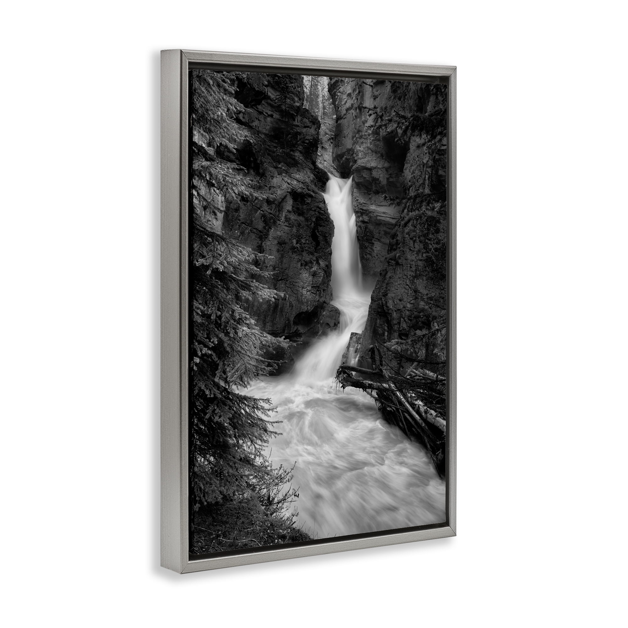 Stupell Industries Banff National Park Waterfall Gray Framed Floater Canvas Wall Art, design by Jon Evan
